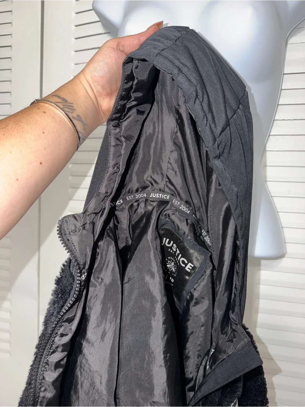 Justice Black Fuzzy Zip Hoodie Jacket T-0004